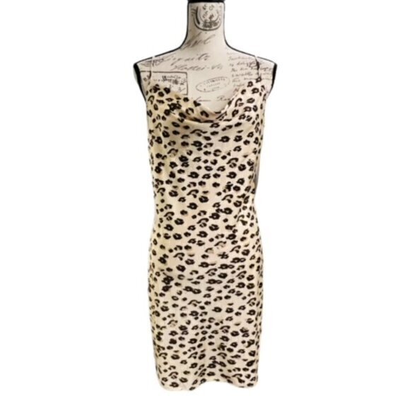 Love Tree Slip Dress Size Large Leopard Print Cowl‎ Neck Backless Tan Brown SEXY - Picture 1 of 13